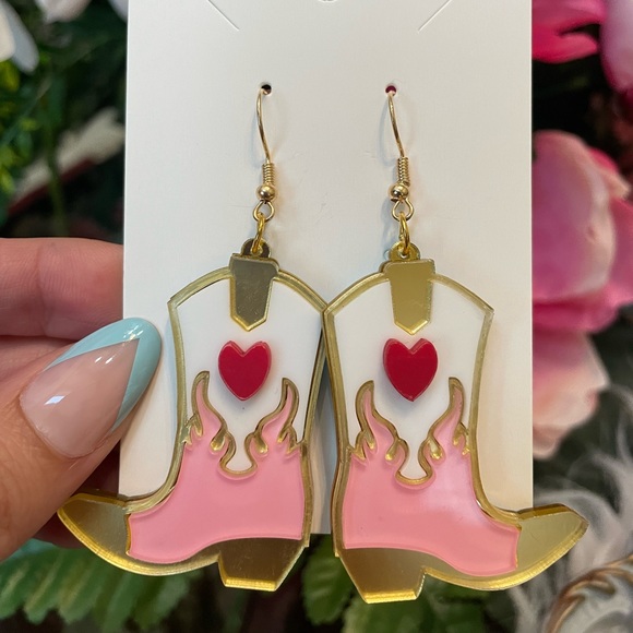 Pink Cowgirl Boot Earrings - Picture 3 of 3